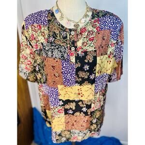 Vtg Plus Preferred Boho Cottage Floral Patchwork Style Blouse Size 24W